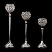 DecoStar: Crystal Ball Candle Holder Stand Set of 3 - 4 Pieces - Silver
