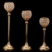 DecoStar: Crystal Ball Candle Holder Stand Set of 3 - 4 Pieces - Gold