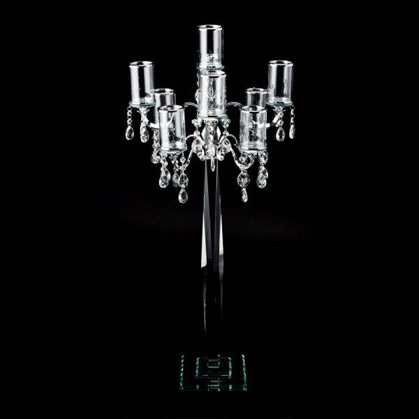 DecoStar: Crystal Candelabra 8 arm with Glass Cylinders ?38&#039;&#039; - ?Silver