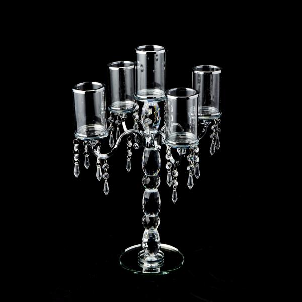 DecoStar: Crystal Candelabra 5 arm with Glass Cylinders 19?&#039;&#039; - Silver