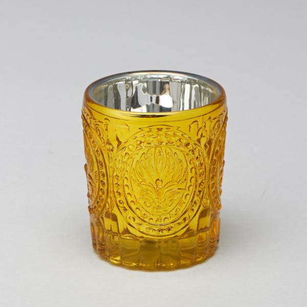 DISCONTINUED ITEM - DecoStar: Decorative Mercury Metallic Round Glass Candle Holder 3 1/8&#039;&#039; Gold - 48 Pieces
