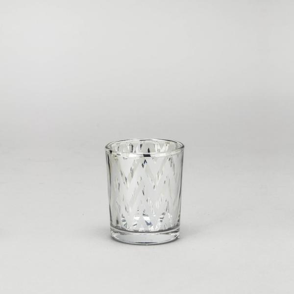 DISCONTINUED ITEM - DecoStar: Chevron Glass Votive Candle Holder 2 5/8&#039;&#039; ?6pc/box - 48 Pieces - Silver?