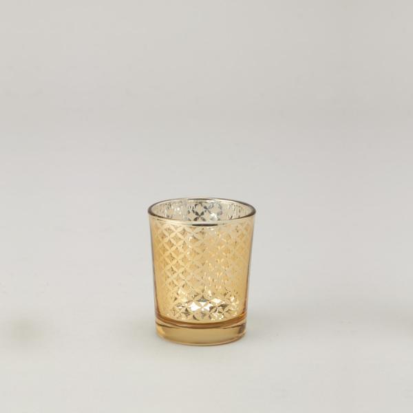 DecoStar: Lattice Glass Votive Candle Holder ?2 5/8&#039;&#039; ?6pc/box - 48 Pieces - Gold