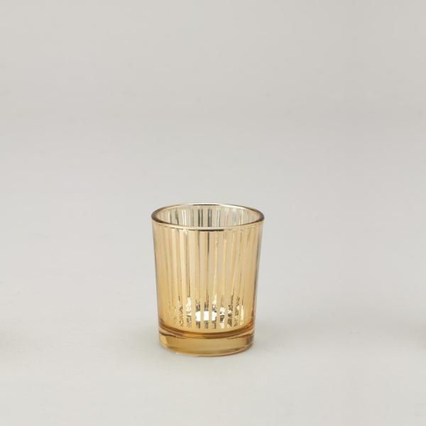 DecoStar: Striped Glass Votive Candle Holder ?2 5/8&#039;&#039; ?6pc/box - 48 Pieces - Gold