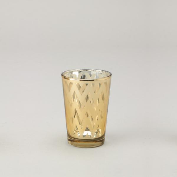 DecoStar: Chevron Glass Votive Candle Holder?3 1/4&#039;&#039; ?6pc/box - 48 Pieces - Gold
