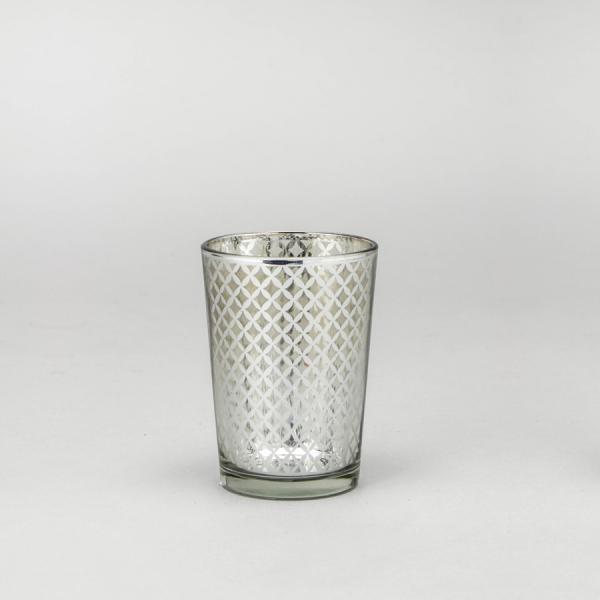 DecoStar: Lattice Glass Votive Candle Holder?3 1/4&#039;&#039; ?6pc/box - 48 Pieces - Silver