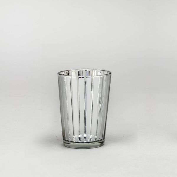 DISCONTINUED ITEM - DecoStar: Striped Glass Votive Candle Holder?3 1/4'' ?6pc/box - 48 Pieces - Silver