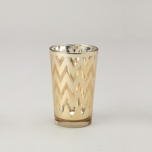 DecoStar: Chevron Glass Votive Candle Holder?4 1/4&#039;&#039; ?6pc/box - 48 Pieces - Gold