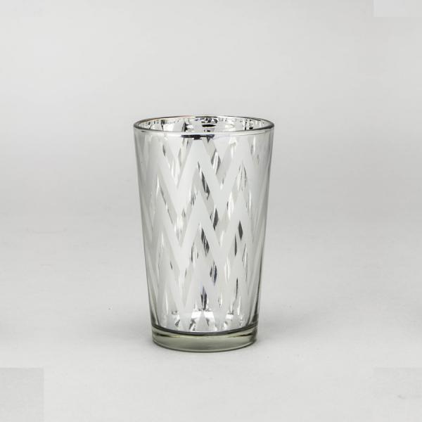 DISCONTINUED ITEM - DecoStar: Chevron Glass Votive Candle Holder?4 1/4&#039;&#039; ?6pc/box - 48 Pieces - Silver