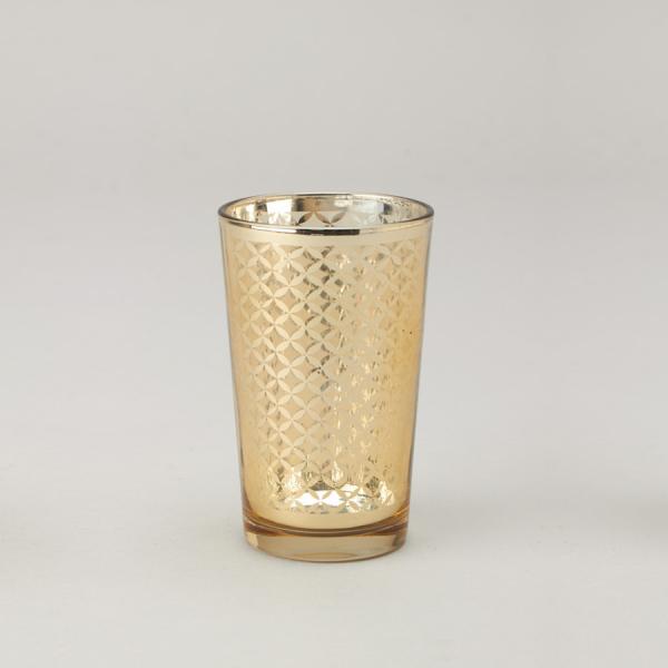DecoStar: Lattice Glass Votive Candle Holder?4 1/4&#039;&#039; ?6pc/box - 48 Pieces - Gold