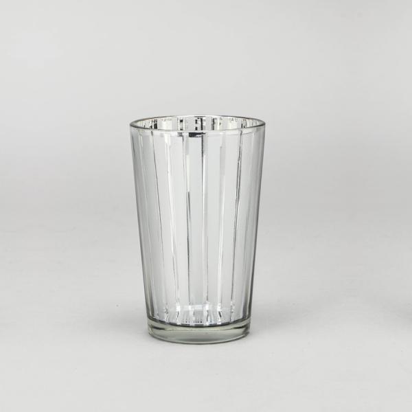 DISCONTINUED ITEM - DecoStar: Striped Glass Votive Candle Holder?4 1/4&#039;&#039; ?6pc/box - 48 Pieces - Silver