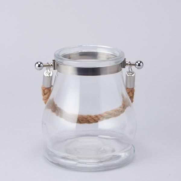 DecoStar: Glass Candle Holder with Rope Handle 7&#039;&#039;- 6 Pieces