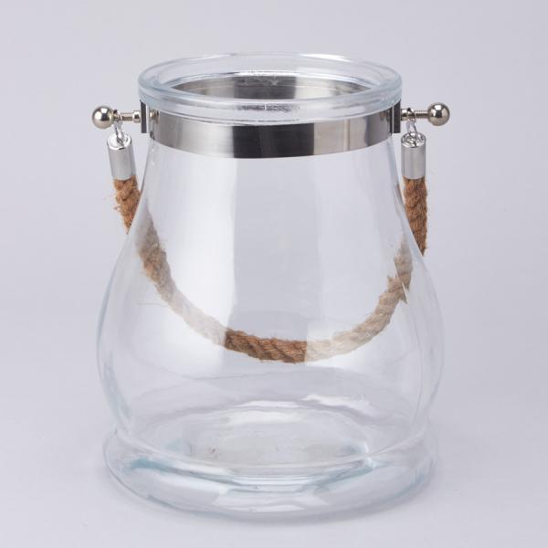 DISCONTINUED ITEM - DecoStar: Glass Candle Holder with Rope Handle 10?&#039;&#039;- 4 Pieces