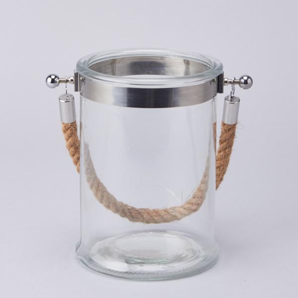 DISCONTINUED ITEM - DecoStar: Glass Candle Holder with Rope Handle 8?&#039;&#039;- 6 Pieces