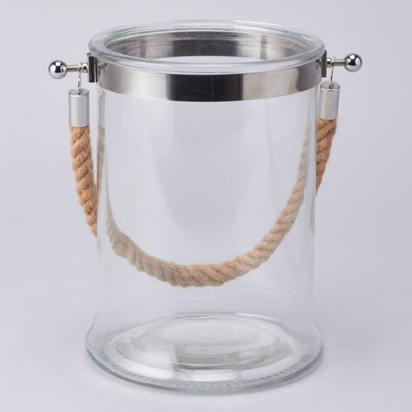 DISCONTINUED ITEM - DecoStar: Glass Candle Holder with Rope Handle 10''- 4 Pieces