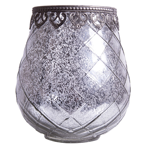 DecoStar: Diamond Design Mirrored Glass w/ Antiqued Black Metal Trim Vase/Candle Holder - 7.3&#039;&#039; - 6 PACK