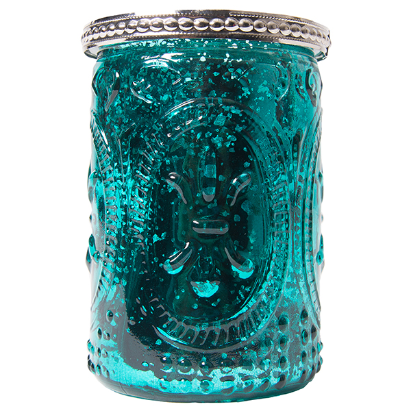 DecoStar: Glass Candle Holder w/ Metal Trim- 4'' - 6 PACK - Teal