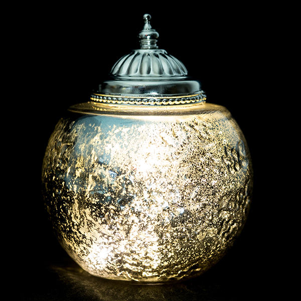 DecoStar: Pixie Jar? Gray Mercury Glass Mini Lantern - Internally Illuminated - 5'' x 5''