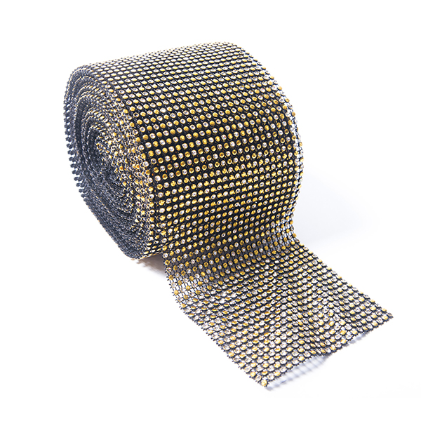 DISCONTINUED ITEM - DecoStar: Gold and Clear Rhinestone Mesh - 30 Foot Roll