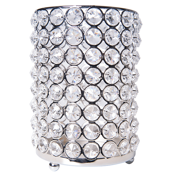 DecoStar: Real Crystal Candle Holder-MED w/ Chrome Finish 7&#039;&#039;H