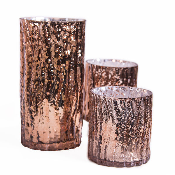 DecoStar: Set of 3! Glam Wavy Etched Pattern Mercury Glass Candle/Votive Holder - Bronze