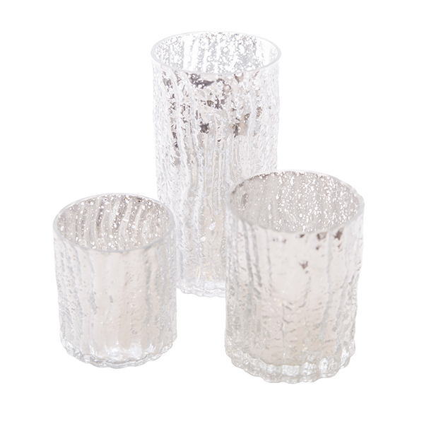 DecoStar: Set of 3! Glam Wavy Etched Pattern Mercury Glass Candle/Votive Holder - Silver