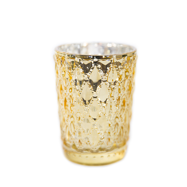 DecoStar: 3 1/2&#039;&#039; Glam Small Diamond Etched Mercury Glass Candle/Votive Holder - Gold - 6 PACK
