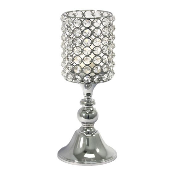 DecoStar: Real Crystal Cylinder Candle holder Pedestal- 12.5&#039;&#039; tall x 5&#039;&#039; wide