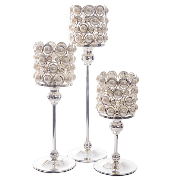 DecoStar: Pearl and Chrome Candle Holder - SET OF 3!