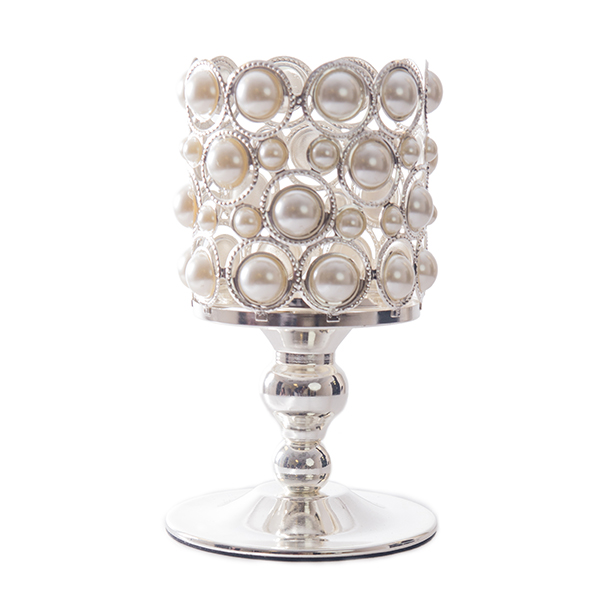 DecoStar: Pearl and Chrome Candle Holder on Pedestal - 7.5&#039;&#039;