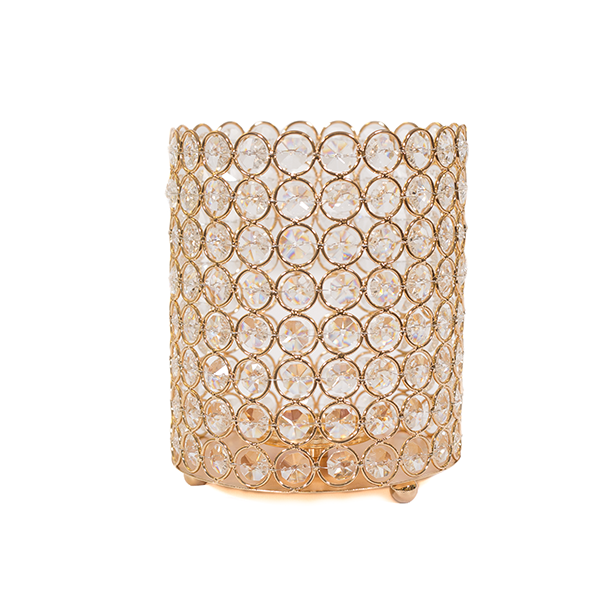 DecoStar: Crystal Candle Cylinder / Pillar in Soft Gold - Small  6''W x 7''H