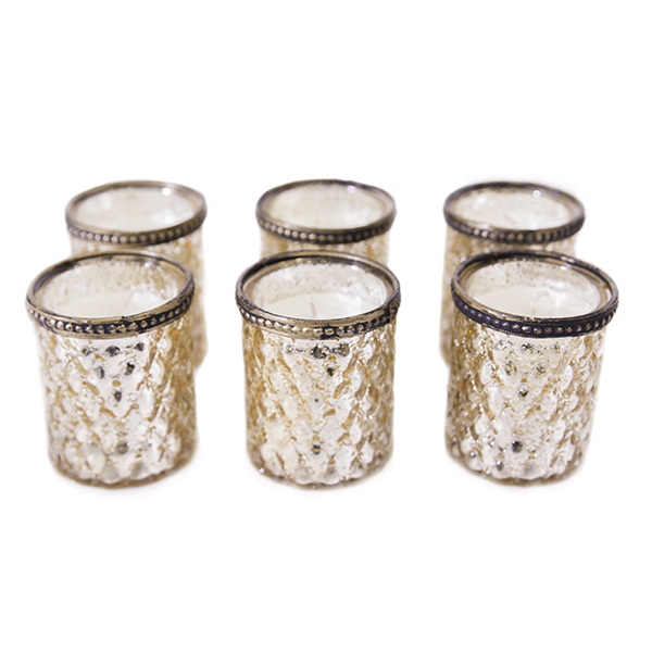 DecoStar: 3&#039;&#039; Pre Filled Candle Diamond Etched Mercury Glass Candle w/ Metal Rim - Gold - 6 PACK