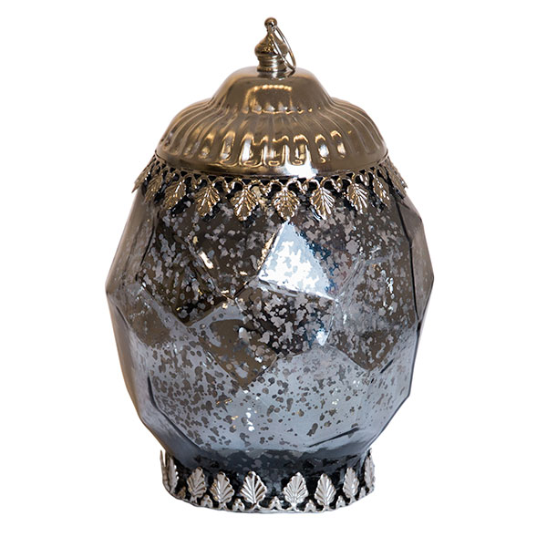 DecoStar: Pixie Jar? Gray Mercury Geometric Glass Mini Lantern - Internally Illuminated - 8'' x 5.5''