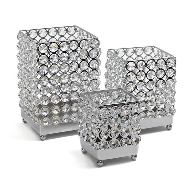 DecoStar: Real Crystal Square Candle Holder - 3 Piece Set!