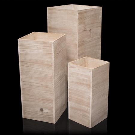3-piece Square Wooden Pillar Set - 15''; 21''; 27'' Tall