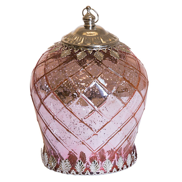 DecoStar: Pixie Jar? Pink Mercury Diamond Glass Mini Lantern - Internally Illuminated - 7'' x 5''