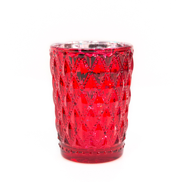 DecoStar: 3 1/2&#039;&#039; Glam Small Diamond Etched Mercury Glass Candle/Votive Holder - Red - 6 PACK