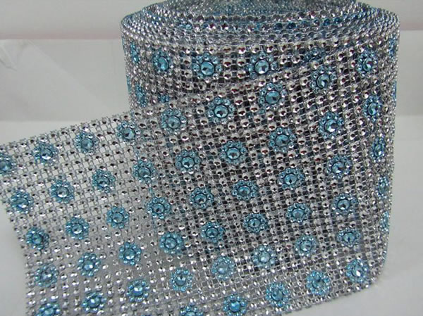 DISCONTINUED ITEM - DecoStar: Light Blue and Silver Patterned Rhinestone Mesh - 30 Foot Roll