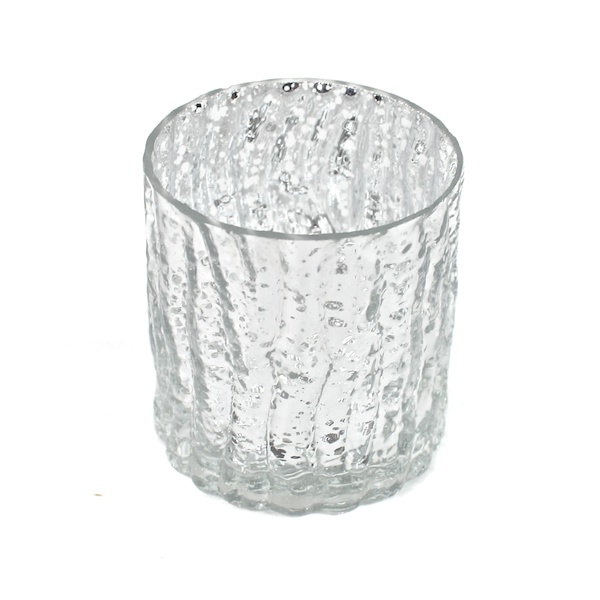 DecoStar: 3&#039;&#039; Glam Wavy Etched Pattern Mercury Glass Candle/Votive Holder - Silver