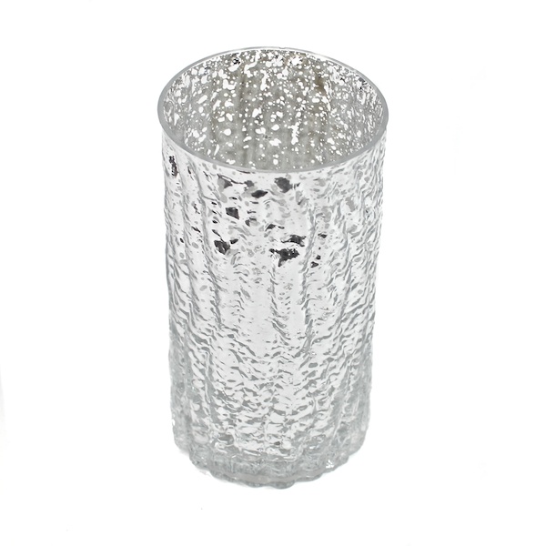 DecoStar: 6&#039;&#039; Glam Wavy Etched Pattern Mercury Glass Candle/Votive Holder - Silver