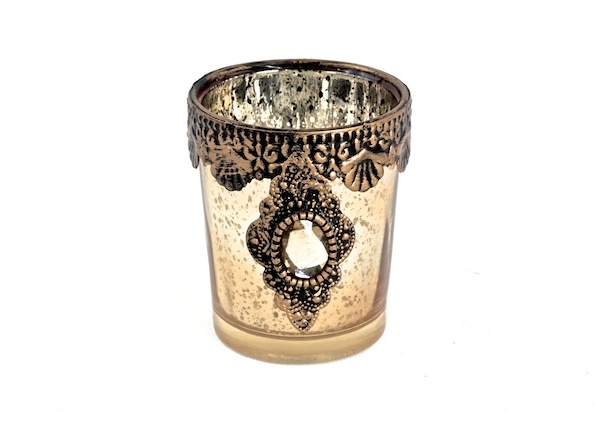 DecoStar: 6 PACK - Vintage Gold Embellished Tea Light - Candle Holder - Small