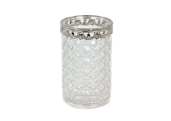 DecoStar: 4 PACK - Diamond Etched Glass Vase W/ Silver Trim - Large