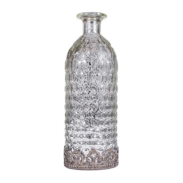 DecoStar: Pixie Jar? Silver Mercury Bottle Shaped Glass Mini Lantern - Internally Illuminated - 9.5'' x 3.5''