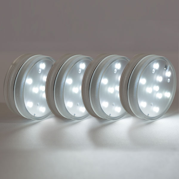 4 PACK - Small LED Puck Light - Battery Operated w/ Remote - White